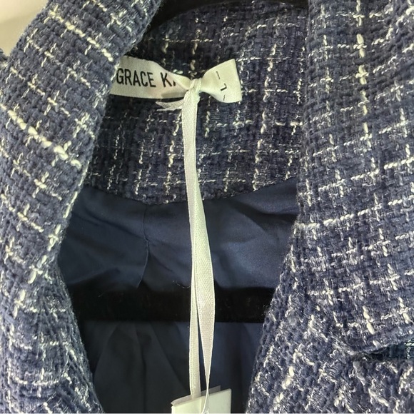 GRACE KARIN Women Tweed Sleeveless V Neck Button Down Dress Pockets Navy Blue LG - Picture 13 of 14